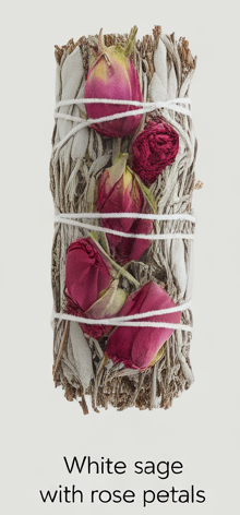 WHITE SAGE WITH RED ROSE PETALS